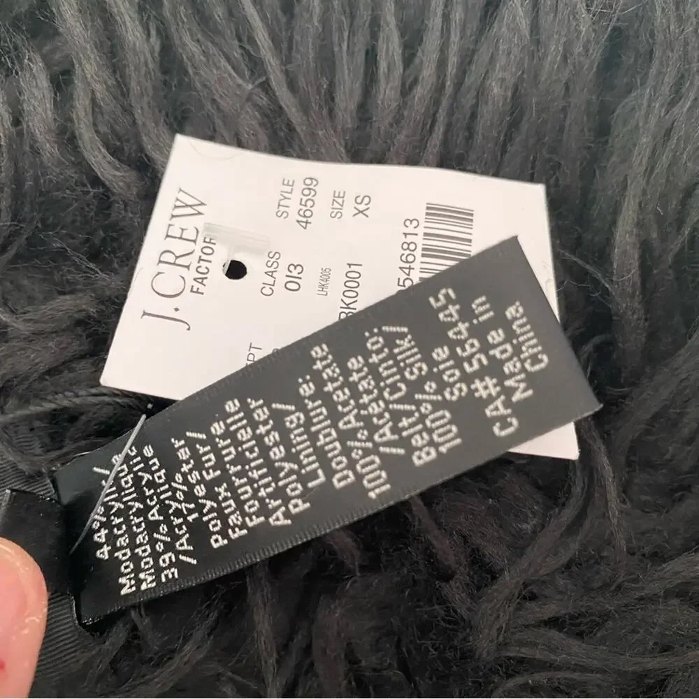 J. Crew Collection NWTS Black Faux Fur Vest size XS